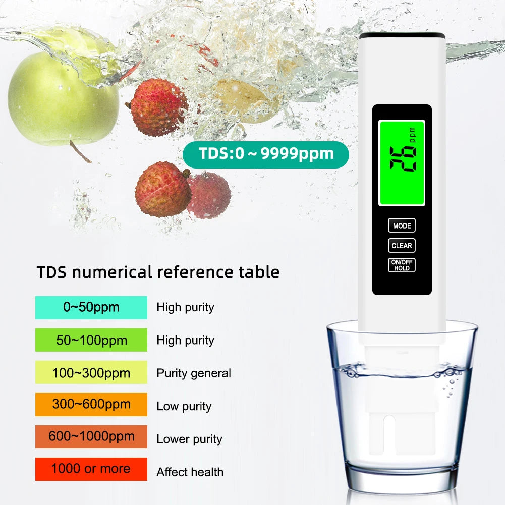 4 in 1 Digital Water Tester TDS Meter 0-9990 PPM Water Quality Tester Backlit LCD Display for Aquarium Swimming Pool PH Tester