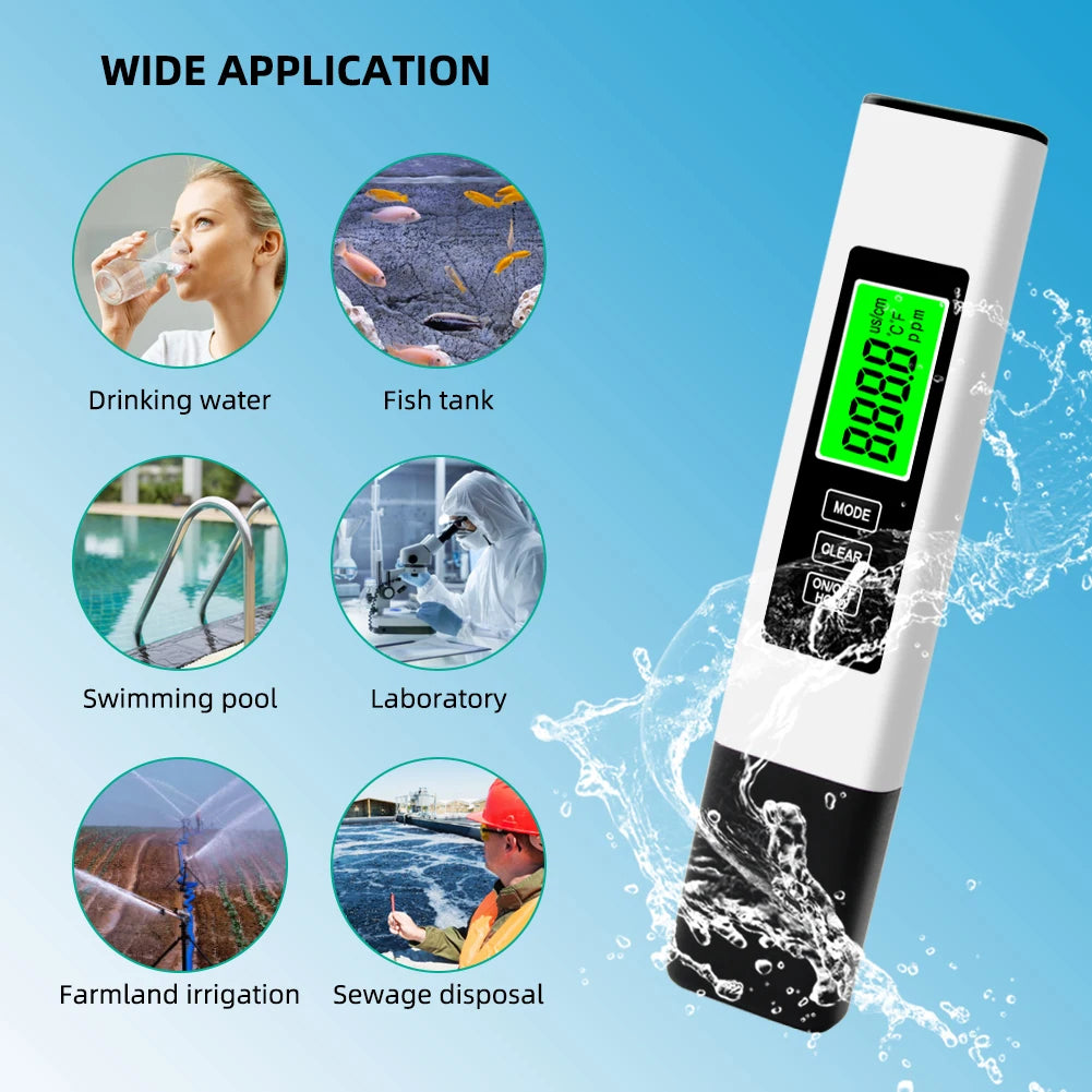 4 in 1 Digital Water Tester TDS Meter 0-9990 PPM Water Quality Tester Backlit LCD Display for Aquarium Swimming Pool PH Tester