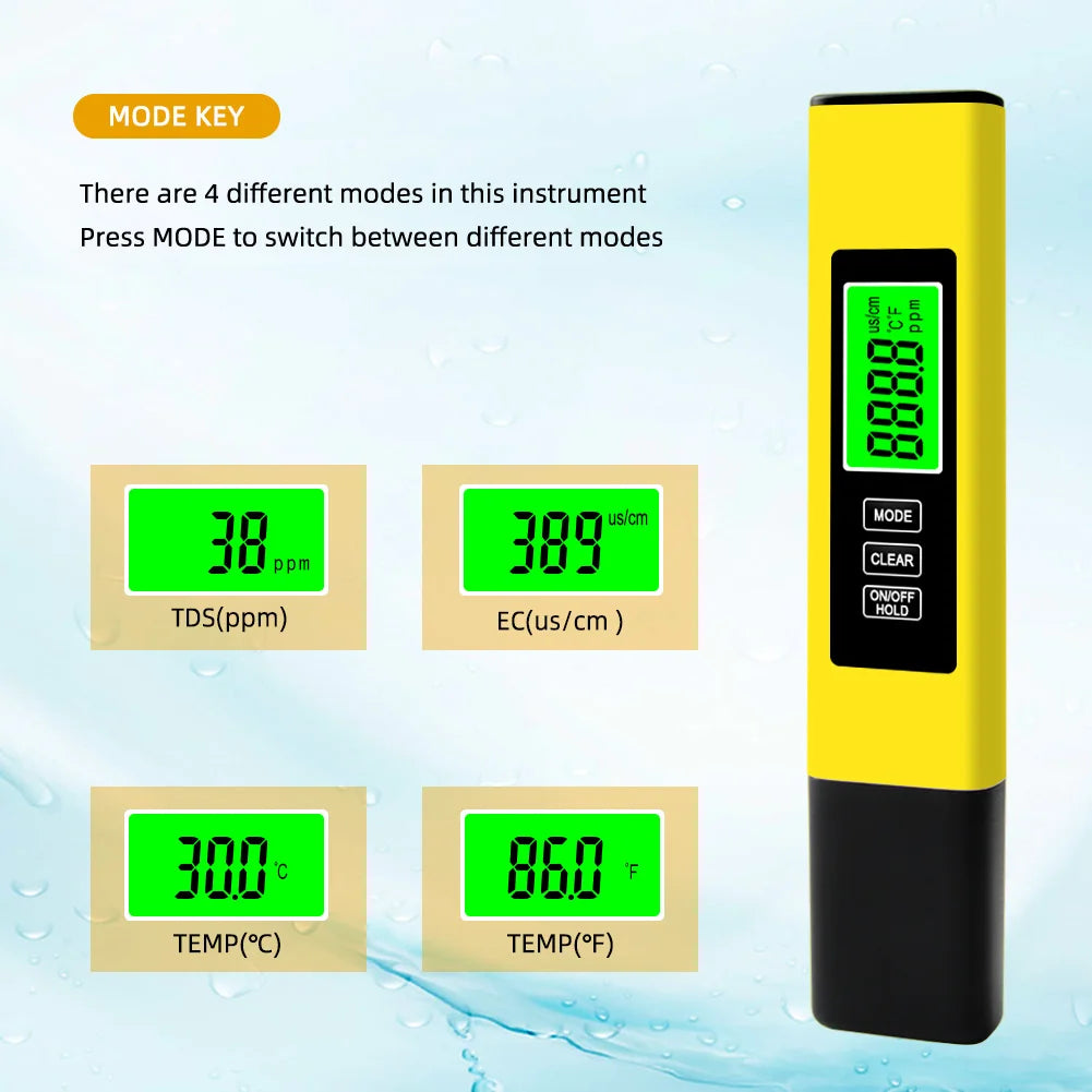 4 in 1 Digital Water Tester TDS Meter 0-9990 PPM Water Quality Tester Backlit LCD Display for Aquarium Swimming Pool PH Tester